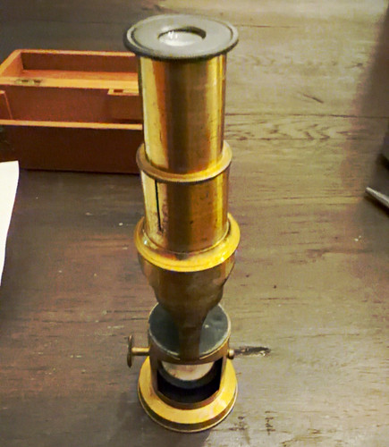 Antique brass microscope - antique, 6”